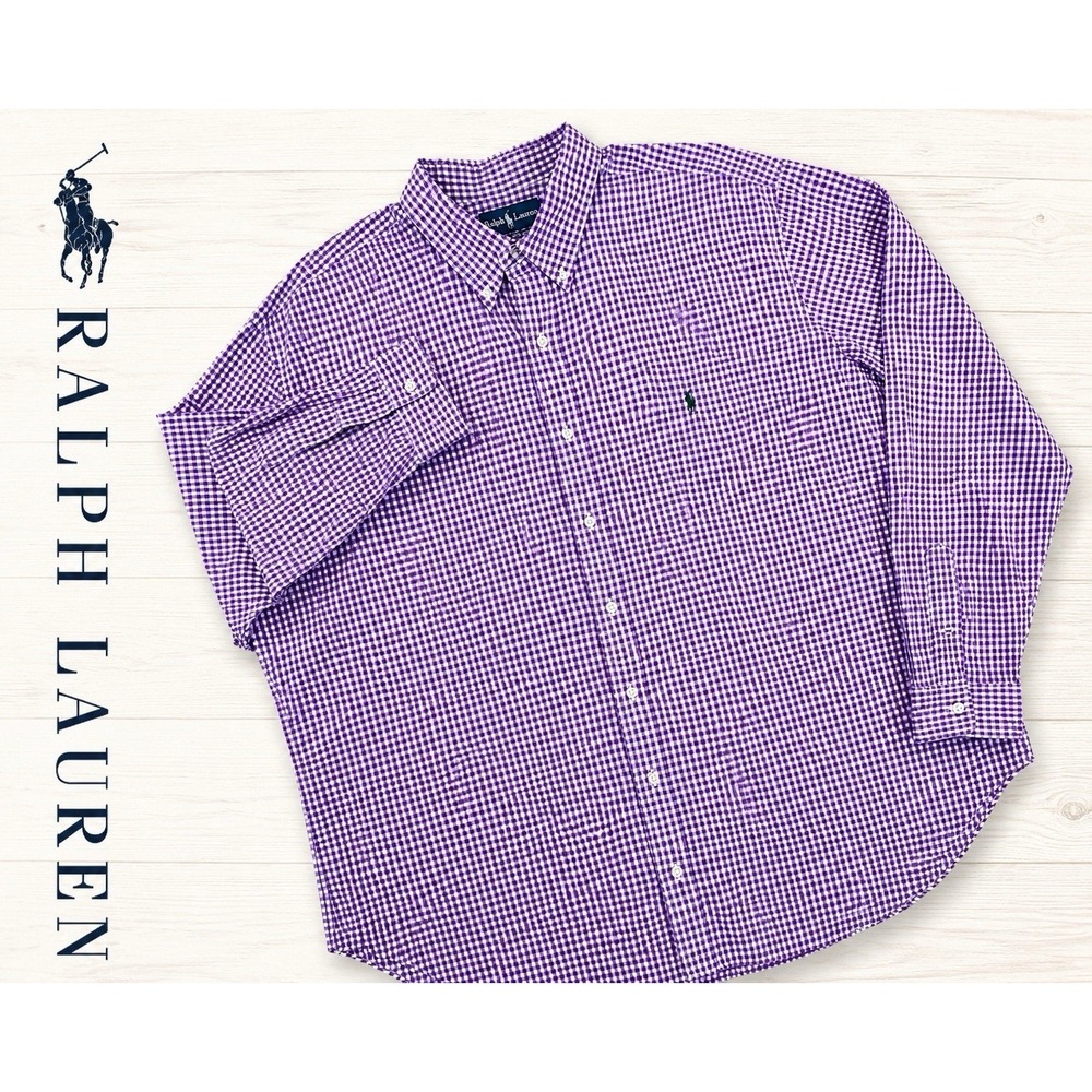 Ralph Lauren Purple Gingham Check Button Down Shirt Long Sleeve Pony Men's 4XLT